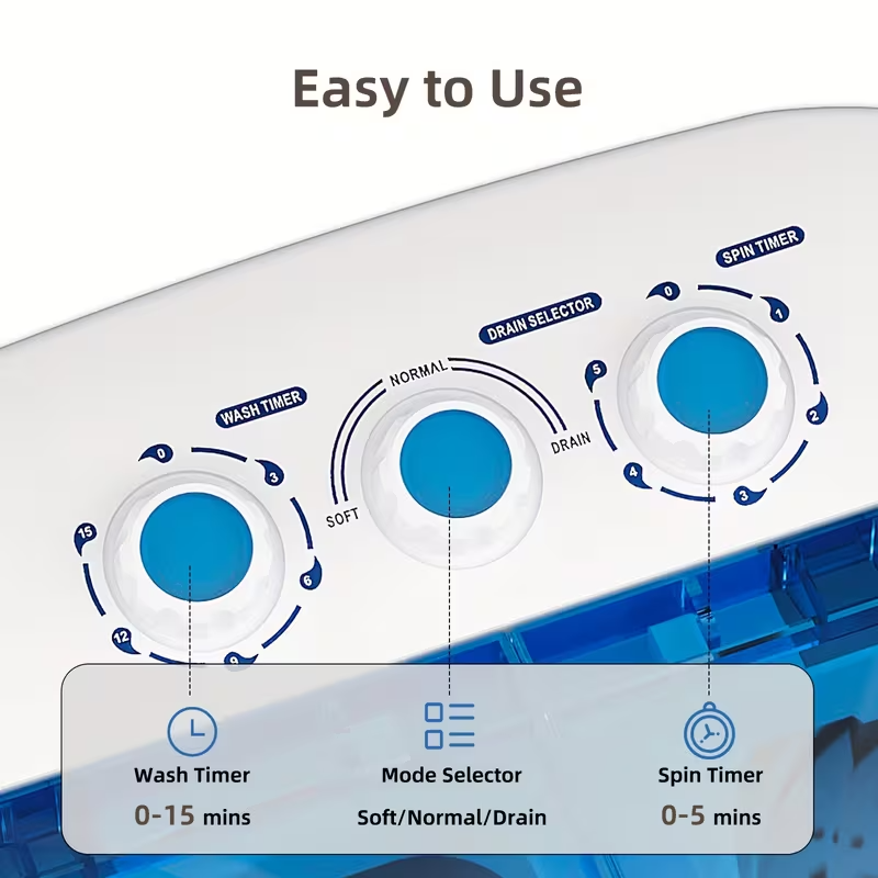 Semi-Automatic Portable Twin Tub Washing Machine, 13 lb Washer & Spinner Combo (8.5 lb Wash + 4.5 lb Spin) for Apartment, Dorm, RV, and Camping, 110V