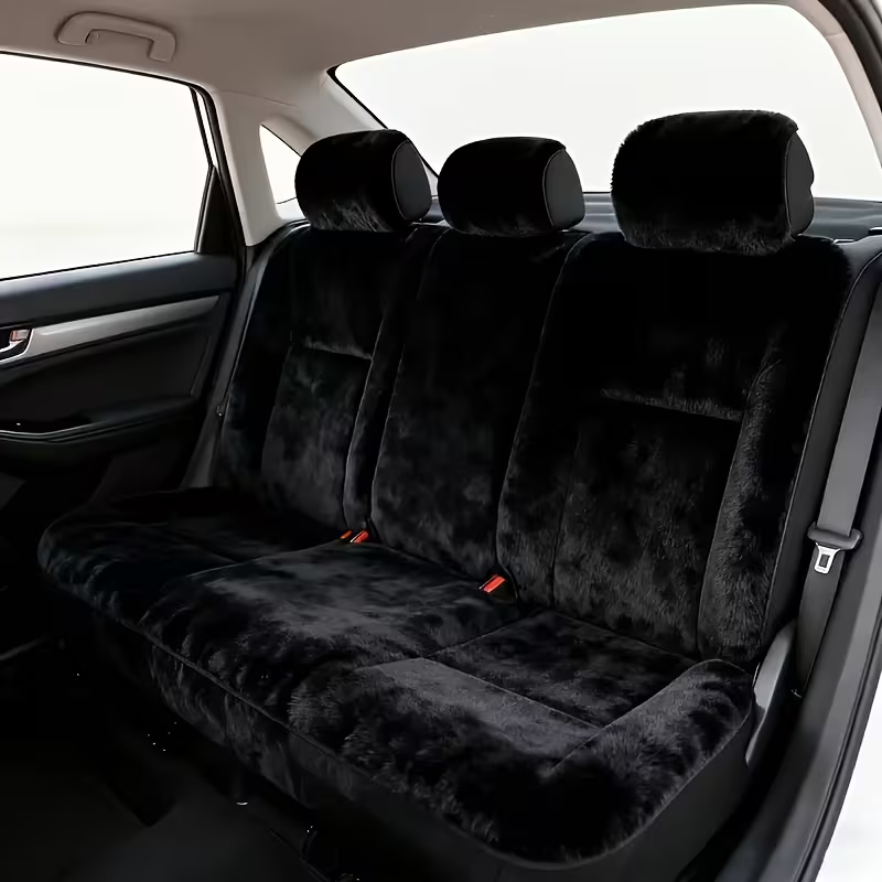 11-Piece Universal Plush Car Seat Covers Set – Soft Winter Car Decoration Kit with Steering Wheel Cover, Mirror Accessories, Handbrake Covers, and Sponge-Filled Knit Fabric