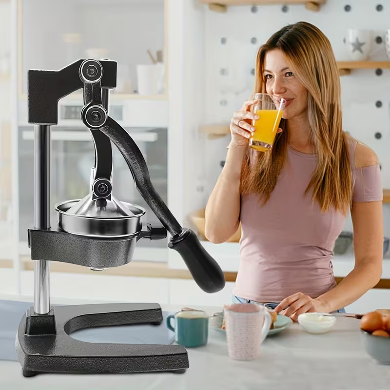Heavy-Duty Manual Citrus Juicer – Cast Iron Orange & Lemon Squeezer | Commercial Hand Press Extractor for Oranges, Lemons, Limes & Pomegranates | Easy-Clean Stainless Strainer