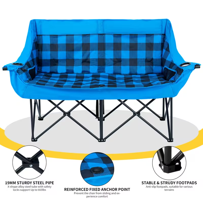 Oversized Heated Double Camping Chair – Foldable 2-Person Padded Loveseat with Dual Heating Zones, Heavy-Duty Frame, Carry Bag Included (Battery Not Included), Outdoor-Only Use