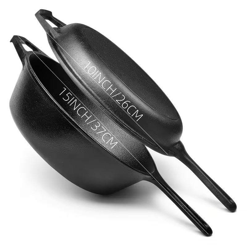 6"/8"/10" Cast Iron Frying Pans with Dutch Oven and Two Grills – Durable Non-Stick Cookware Set for Home Kitchen, Camping, Stove, Induction, and Open Fire