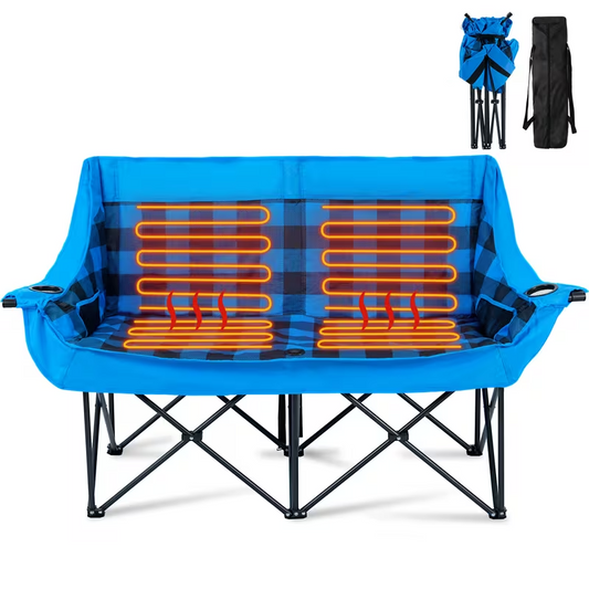 Oversized Heated Double Camping Chair – Foldable 2-Person Padded Loveseat with Dual Heating Zones, Heavy-Duty Frame, Carry Bag Included (Battery Not Included), Outdoor-Only Use