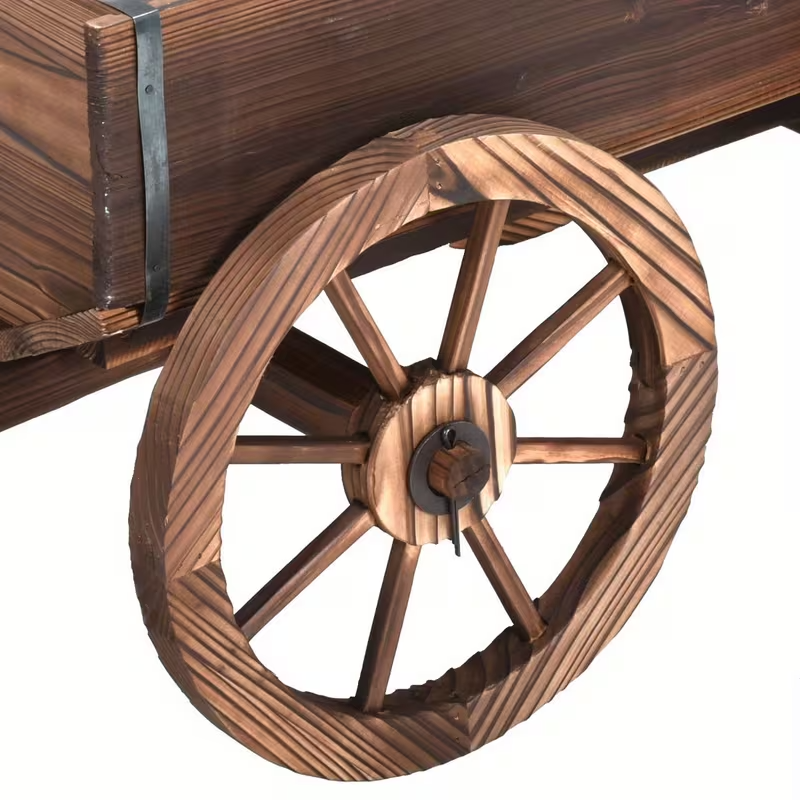 Wooden Flower Planter Wagon with Wheels, Mobile Multi-Pot Plant Stand for Indoor and Outdoor Garden Décor