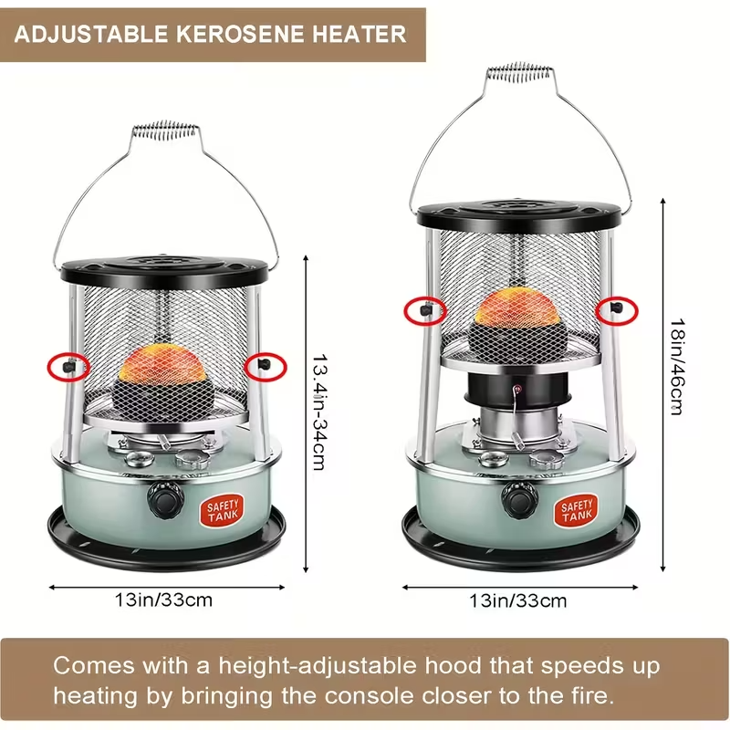 Portable 2600W Kerosene Heater and Stove, Non-Electric Indoor/Outdoor Oil Heater with Adjustable Flame, 1.19 Gallon Fuel Tank, Safety Mesh Guard and Stable Base for Camping, Garage and Emergency Use (Black)