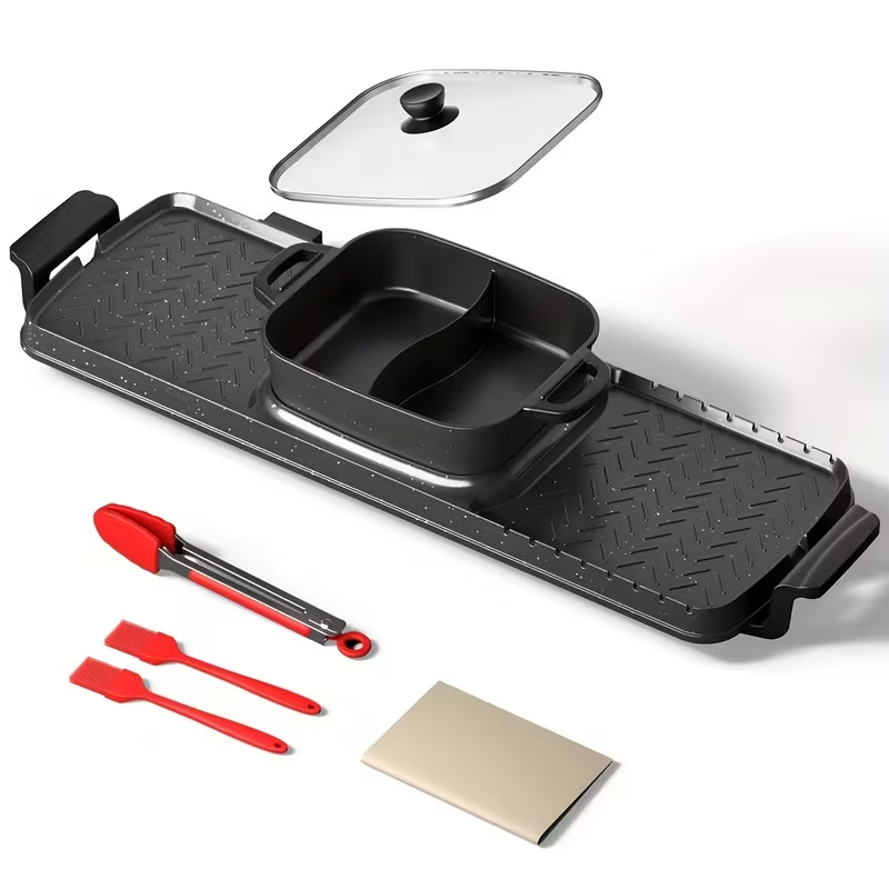 All-in-One Electric Hot Pot & Grill Combo – Large-Capacity Smokeless Cooker with Non-Stick Surface, Even Heating for Frying, Boiling, Grilling & Roasting – Ideal for Family Meals, Parties, Steak, Seafood & Kebabs