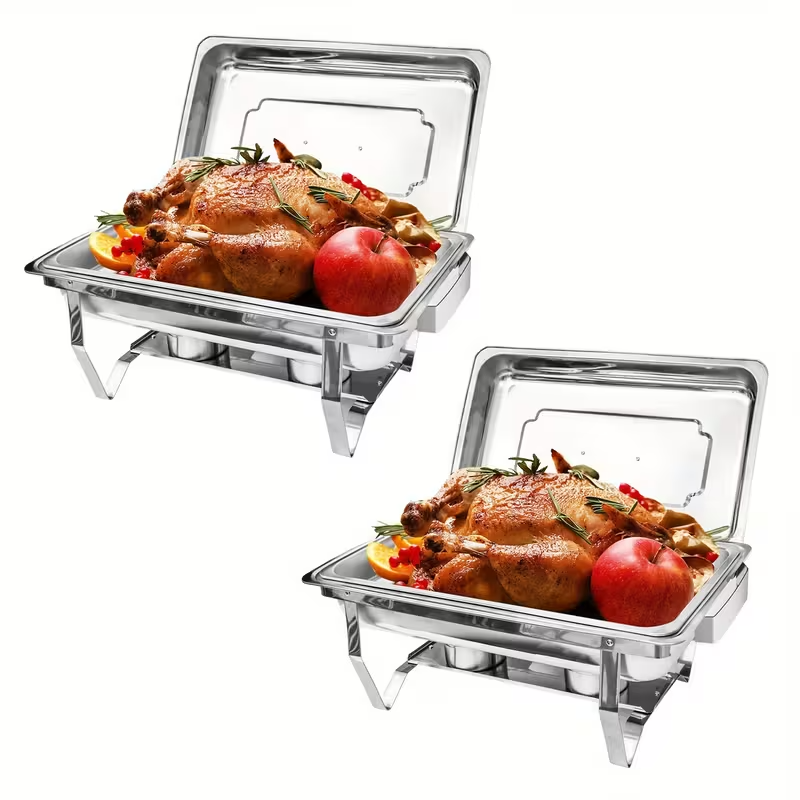 2-Pack 9QT Stainless Steel Chafing Dish Buffet Set – Foldable Frame, Water Tray, Food Pan, Fuel Holder & Lid – Food Warmers for Parties, Banquets, Buffets, Catering & Weddings
