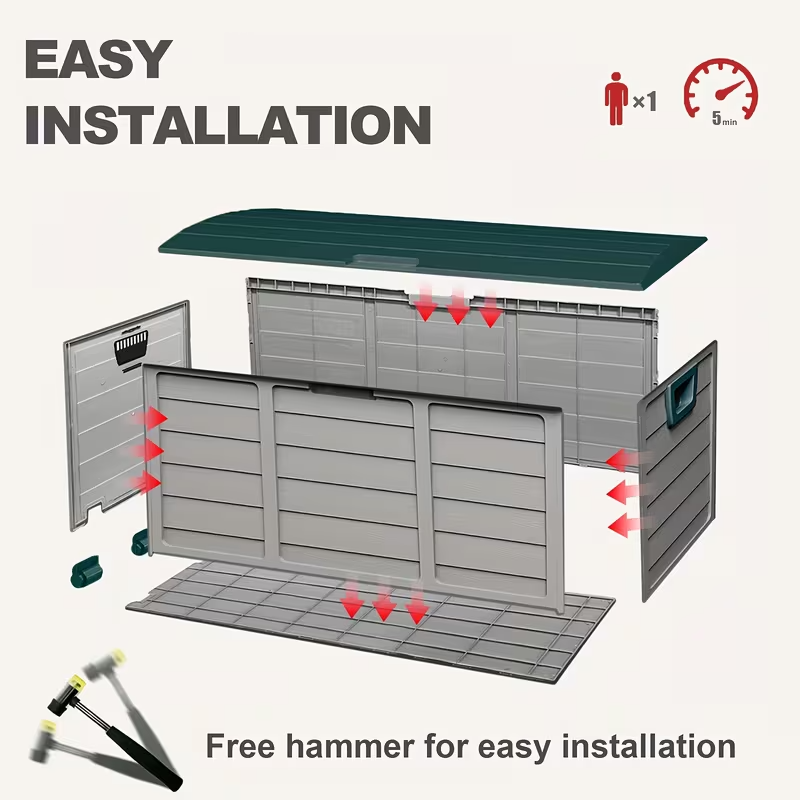 75 Gallon Waterproof Deck Storage Box, Heavy-Duty Plastic Outdoor Storage Box with Flip-Top Hinged Lid, Lockable Design for Pool, Patio, Garage and Garden