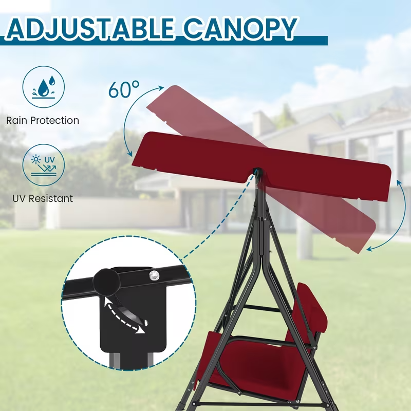 Outdoor Patio Swing Glider with Adjustable Canopy and Heavy-Duty Stand – Weather-Resistant, Rust-Proof Construction for Porch, Garden, and Lawn – Comfortable Adult Seating