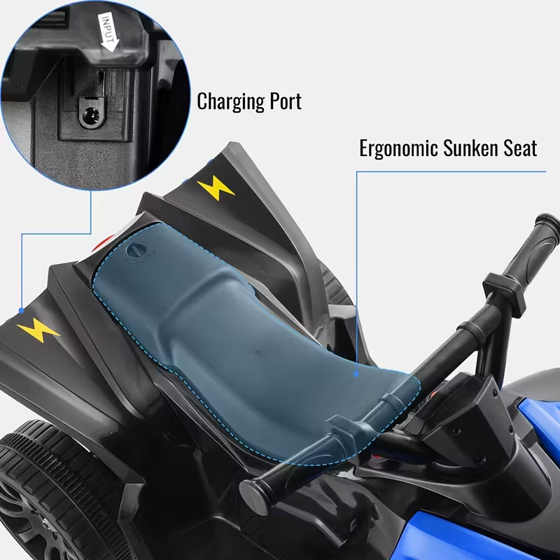 Kids Electric Quad ATV Ride-On with Headlights, Pedal Accelerator, All-Terrain Anti-Slip Tires, 1.86 MPH Speed, Sturdy PP Body, USB Power, 55 lbs Capacity – Ride-On Toy for Boys and Girls, Ages 3+, Red/Black