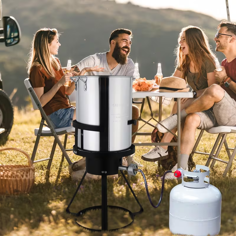 30QT Stainless Steel Turkey Fryer with 55,000 BTU Propane Burner, Deep Fry Basket, Thermometer, Marinade Injector, Turkey Rack and Lifter, Outdoor Turkey Frying Kit
