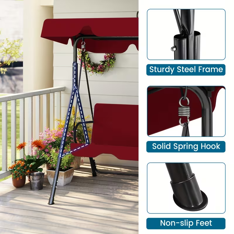 Outdoor Patio Swing Glider with Adjustable Canopy and Heavy-Duty Stand – Weather-Resistant, Rust-Proof Construction for Porch, Garden, and Lawn – Comfortable Adult Seating