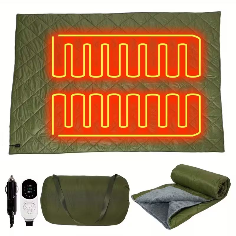 12V Heated Car Blanket with 9 Heat Settings, Lightweight Electric Travel Blanket for Cars, Trucks, SUVs, RVs, Camping, Stadiums, Airplanes, and All-Season Indoor/Outdoor Use