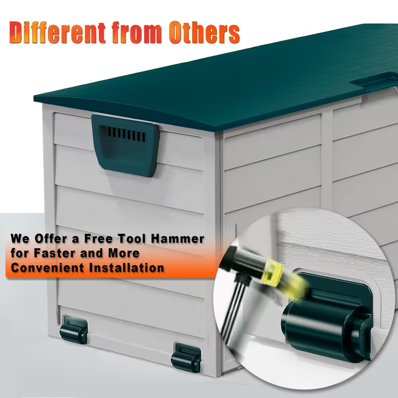 75 Gallon Waterproof Deck Storage Box, Heavy-Duty Plastic Outdoor Storage Box with Flip-Top Hinged Lid, Lockable Design for Pool, Patio, Garage and Garden