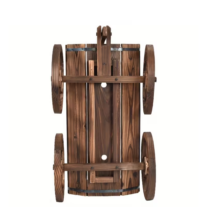 Wooden Flower Planter Wagon with Wheels, Mobile Multi-Pot Plant Stand for Indoor and Outdoor Garden Décor