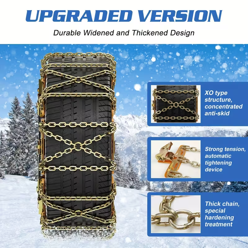 8-Pack Heavy-Duty Snow Chains for Cars, SUVs & Trucks – Quick Install, Enhanced Grip, Fits Tires 215–285 mm
