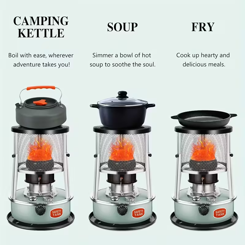 Portable 2600W Kerosene Heater and Stove, Non-Electric Indoor/Outdoor Oil Heater with Adjustable Flame, 1.19 Gallon Fuel Tank, Safety Mesh Guard and Stable Base for Camping, Garage and Emergency Use (Black)