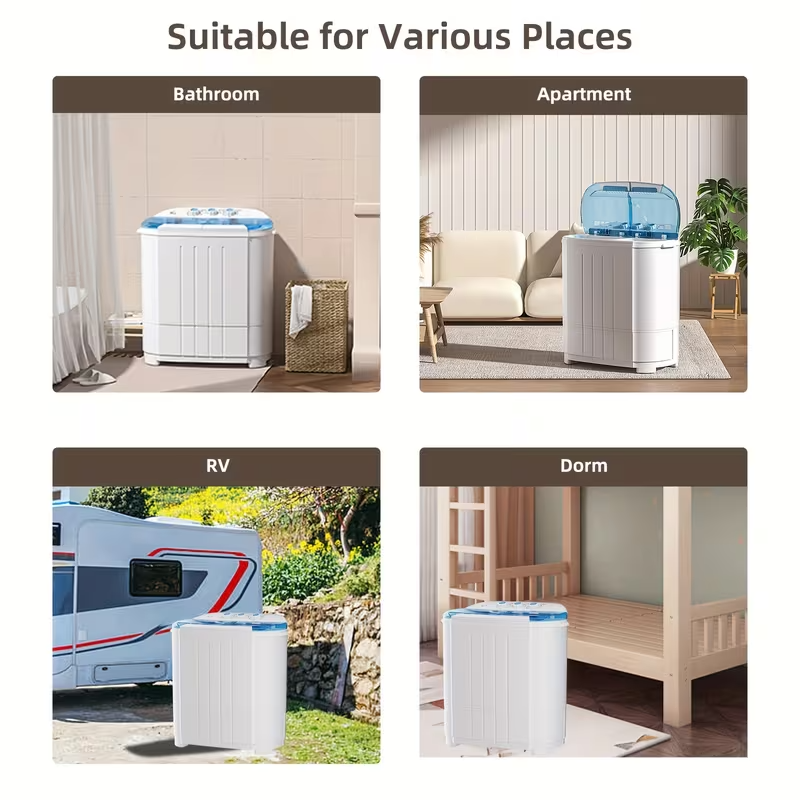Semi-Automatic Portable Twin Tub Washing Machine, 13 lb Washer & Spinner Combo (8.5 lb Wash + 4.5 lb Spin) for Apartment, Dorm, RV, and Camping, 110V