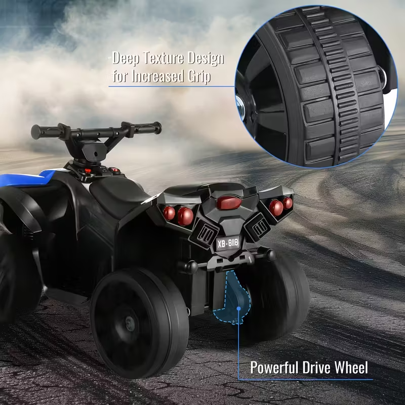 Kids Electric Quad ATV Ride-On with Headlights, Pedal Accelerator, All-Terrain Anti-Slip Tires, 1.86 MPH Speed, Sturdy PP Body, USB Power, 55 lbs Capacity – Ride-On Toy for Boys and Girls, Ages 3+, Red/Black