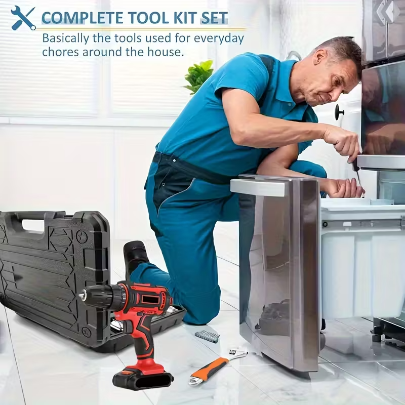 102-Piece Cordless Power Tool Kit with 2 Batteries, Electric Drill and Impact Wrench Set, Ratchet Screwdriver and Home Repair Tool Kit for Household DIY