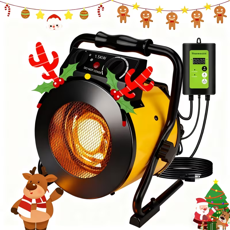 1500W Portable Electric Heater with Rapid 3-Second Heating, Overheat Protection, and Anti-Slip Design – Indoor & Outdoor Heater for Living Room, Garage, Greenhouse, Camping (Yellow/Black)