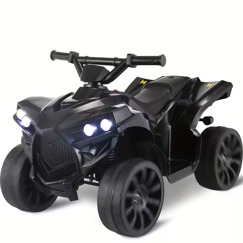 Kids Electric Quad ATV Ride-On with Headlights, Pedal Accelerator, All-Terrain Anti-Slip Tires, 1.86 MPH Speed, Sturdy PP Body, USB Power, 55 lbs Capacity – Ride-On Toy for Boys and Girls, Ages 3+, Red/Black