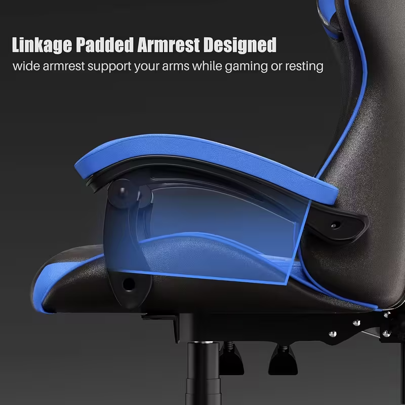 Ergonomic Gaming Chair – 155° Reclining Office Chair with Lumbar Support, Headrest, Fixed Armrests, Manual Recline Handle, Comfortable Cushioned Seat – White/Red/Black Gaming & Home Office Chair