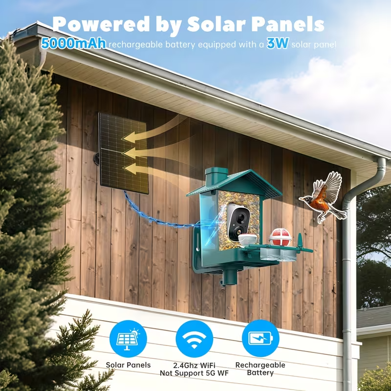 Smart Bird Feeder with 2K Camera – AI Recognition of 10,000+ Bird Species, Remote App Monitoring, IP66 Waterproof, Long Battery Life, Outdoor Bird Watching Feeder for Garden & Backyard – Perfect Gift for Bird Lovers