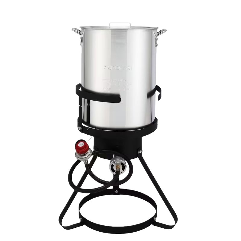30QT Stainless Steel Turkey Fryer with 55,000 BTU Propane Burner, Deep Fry Basket, Thermometer, Marinade Injector, Turkey Rack and Lifter, Outdoor Turkey Frying Kit