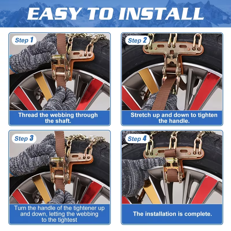 8-Pack Heavy-Duty Snow Chains for Cars, SUVs & Trucks – Quick Install, Enhanced Grip, Fits Tires 215–285 mm