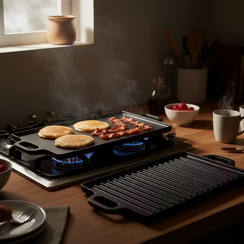 6"/8"/10" Cast Iron Frying Pans with Dutch Oven and Two Grills – Durable Non-Stick Cookware Set for Home Kitchen, Camping, Stove, Induction, and Open Fire