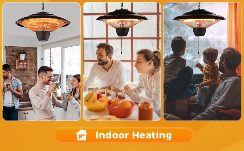 1500W Ceiling-Mounted Infrared Heater — Suspended Garage & Patio Heater with Adjustable 22" Chain, Overheat Protection, Indoor Portable Electric Space Heater, 120V
