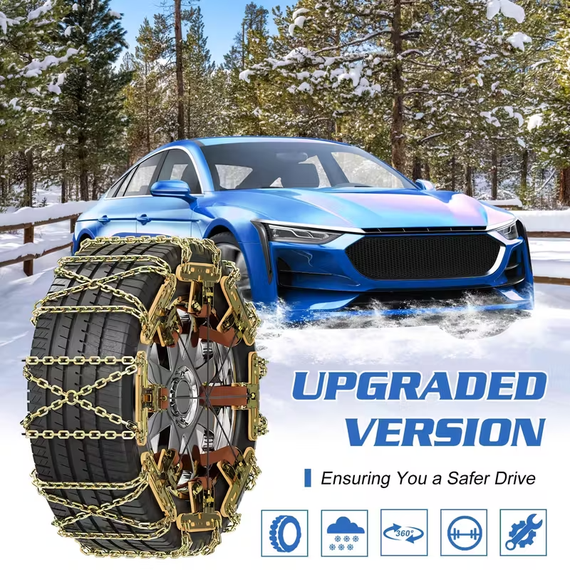 8-Pack Heavy-Duty Snow Chains for Cars, SUVs & Trucks – Quick Install, Enhanced Grip, Fits Tires 215–285 mm
