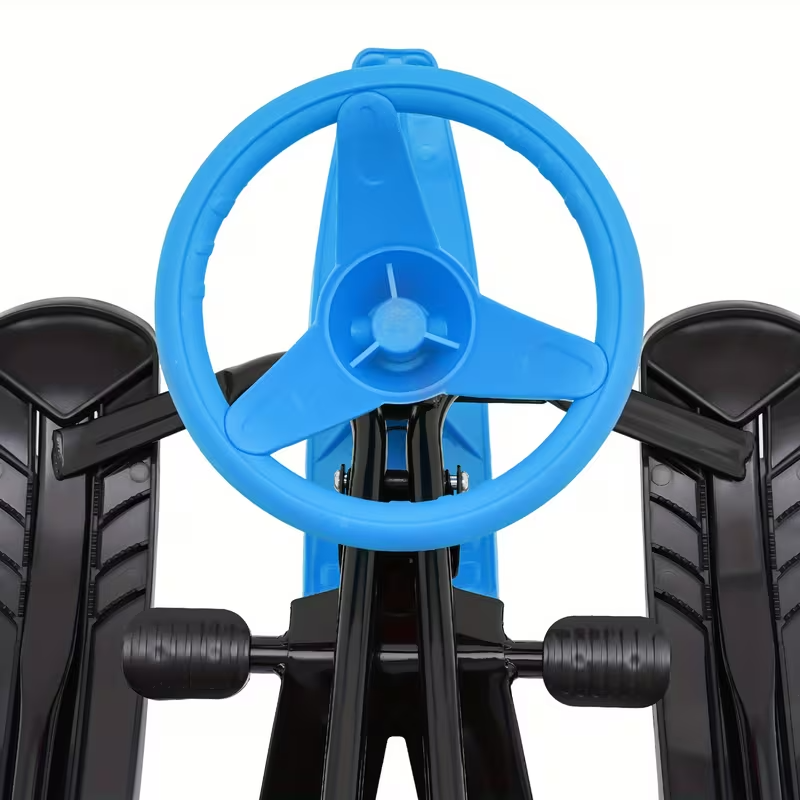 Blue Snow Racer Sled with Steering Wheel and Brakes, Heavy-Duty Steel Frame, 220 lbs Capacity All-Terrain Sled for Kids, Teens, and Adults, Smooth Ride on Snow, Ice, Grass, and Sand