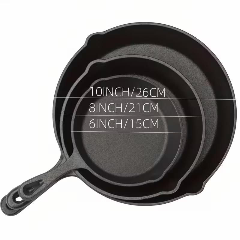 6"/8"/10" Cast Iron Frying Pans with Dutch Oven and Two Grills – Durable Non-Stick Cookware Set for Home Kitchen, Camping, Stove, Induction, and Open Fire