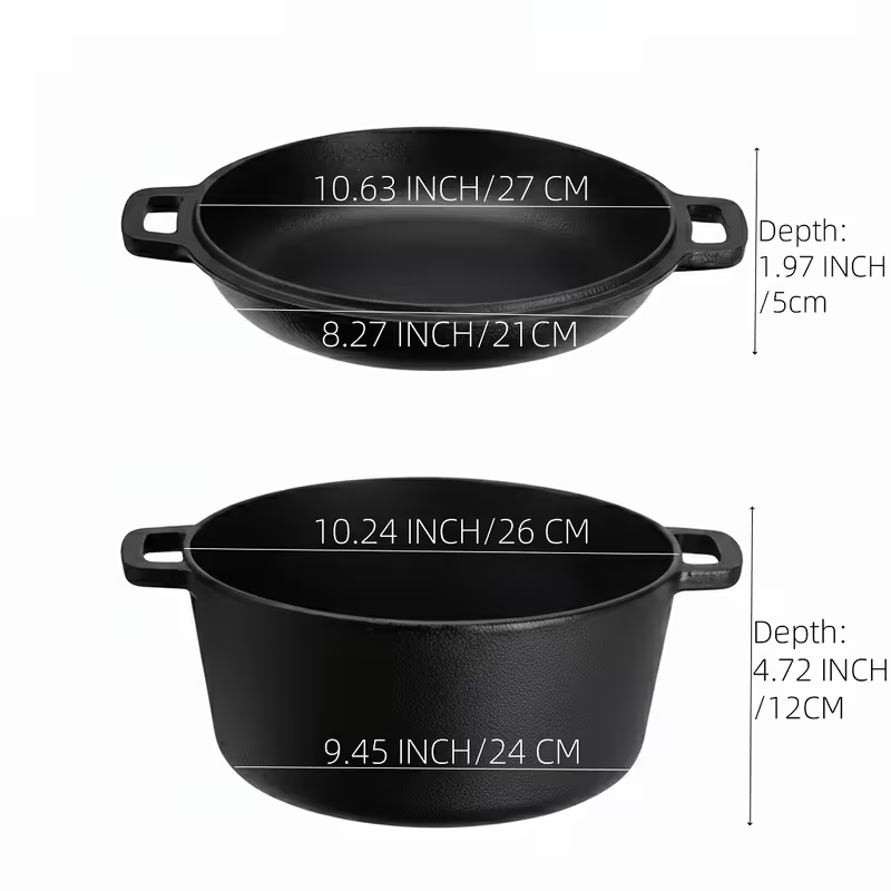 6"/8"/10" Cast Iron Frying Pans with Dutch Oven and Two Grills – Durable Non-Stick Cookware Set for Home Kitchen, Camping, Stove, Induction, and Open Fire