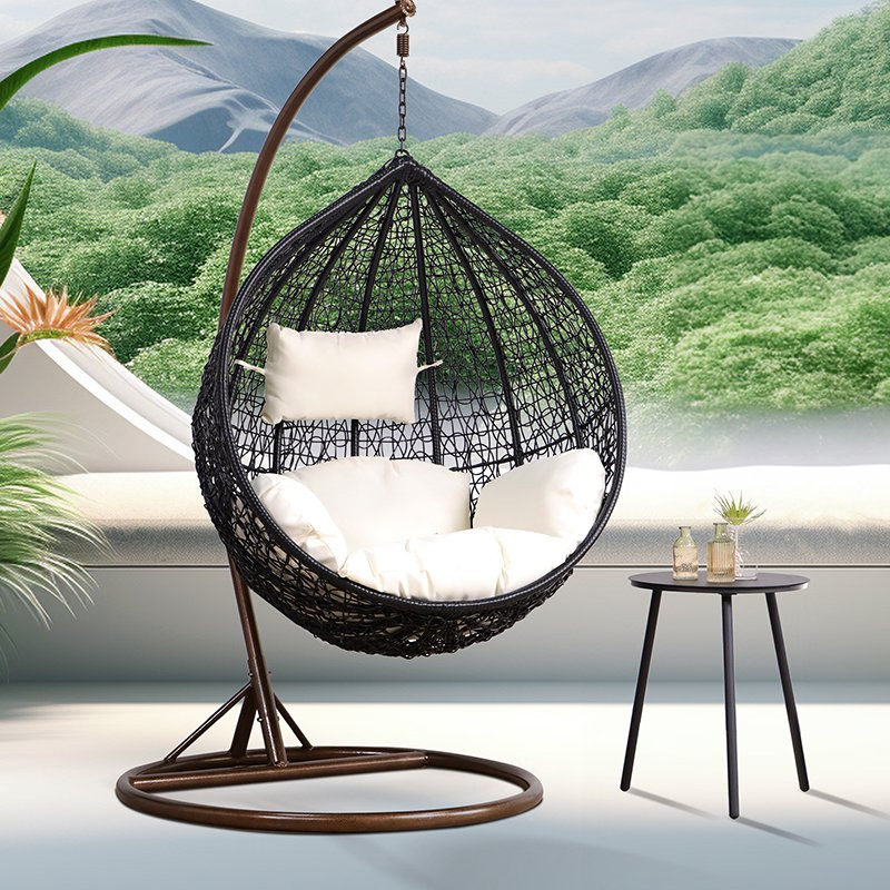 Modern Rattan Egg Shape Swing Chair | Indoor & Outdoor Hanging Patio Chair | Comfortable Lounge Seat for Balcony, Garden, Living Room