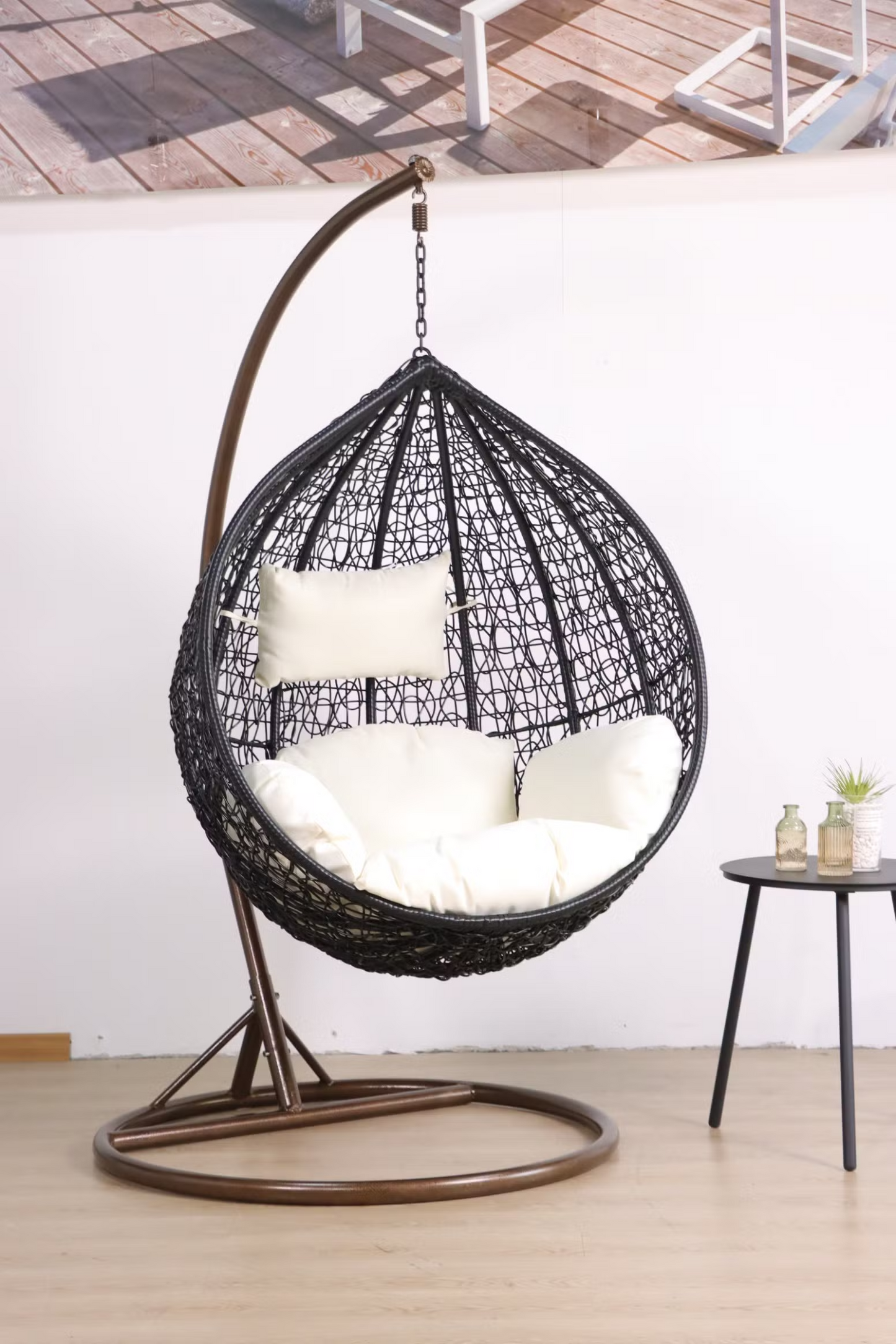 Modern Rattan Egg Shape Swing Chair | Indoor & Outdoor Hanging Patio Chair | Comfortable Lounge Seat for Balcony, Garden, Living Room